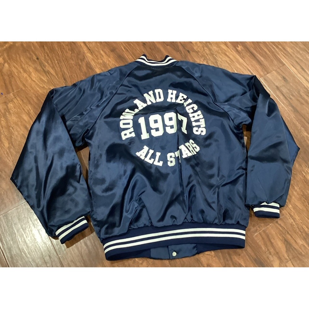 Vintage Hartwell Men's M Blue Snap Front Varsity Bomber Jacket Quilted